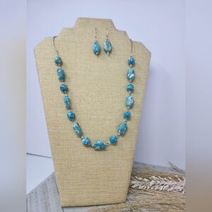 Elegant Blue Beaded Necklace and Earring Set